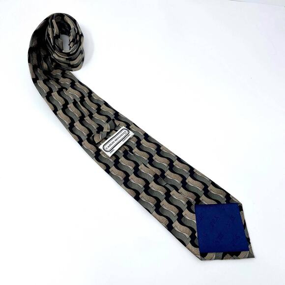 00s CARLOS DEVENZIA Vintage Green Black Silk Abstract Printed Tie - Picture 4 of 8